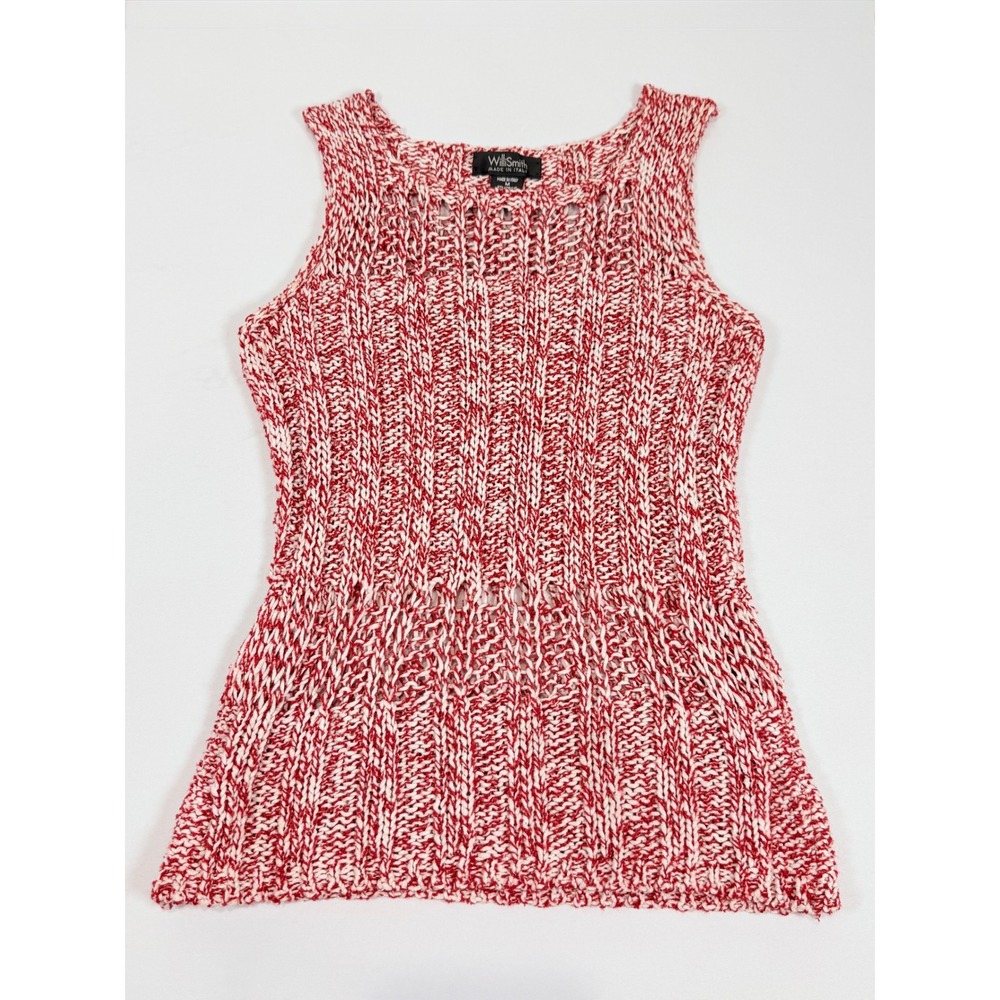 WilliSmith Red‎ White Marled Knit Sleeveless Top Made in Italy Medium